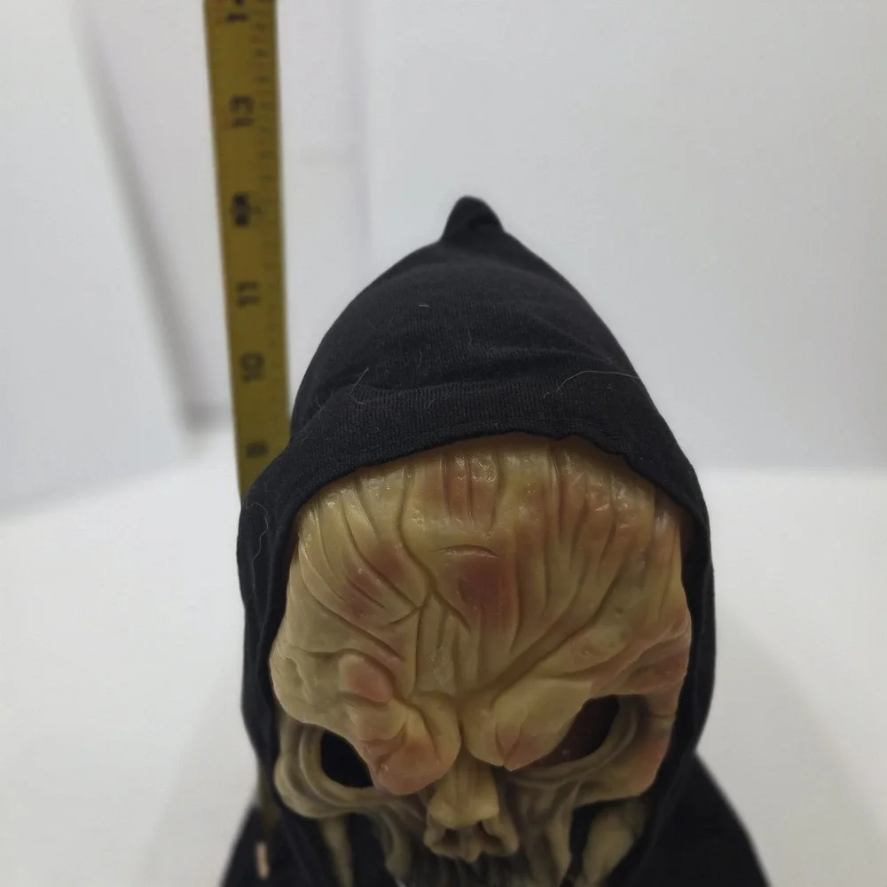 Vintage 4 Seasons Hooded Skeleton Skull Halloween Mask 90s Grim Reaper Vinyl...